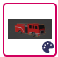 A red truck with a blue and white background

Description automatically generated