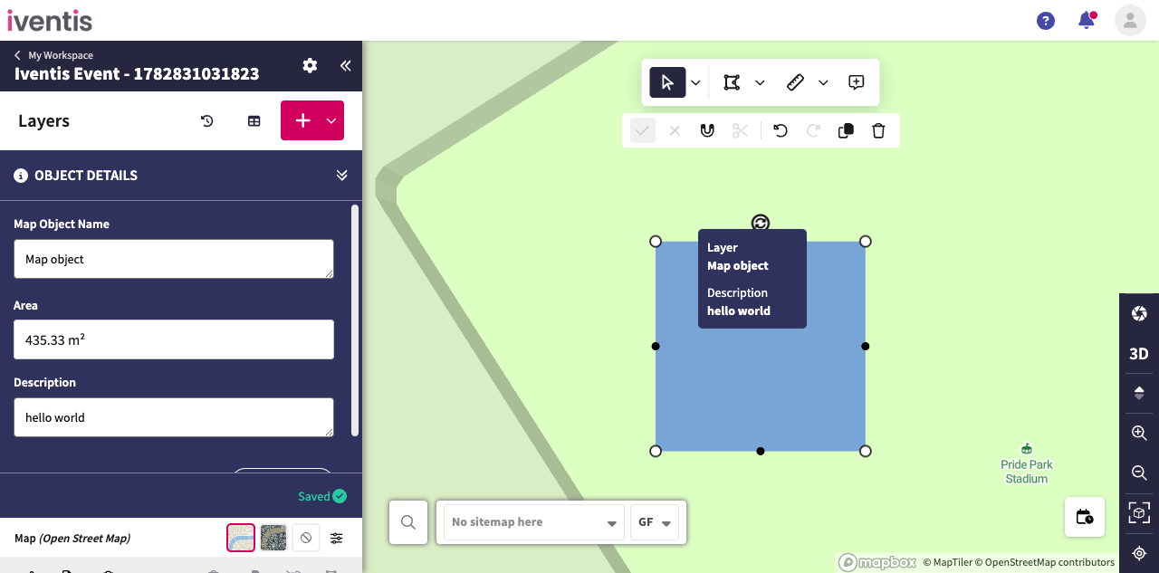 View the map object hover label